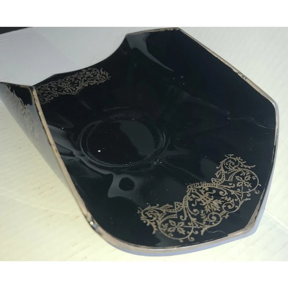 Vintage‎ 1940's Edwardian Style Sterling Silver Overlay Ebony Tri-Corner Bowl